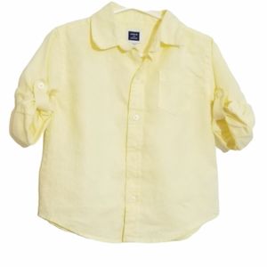JANIE AND JACK Yellow 100% Linen Button Down Shirt Size 18-24M